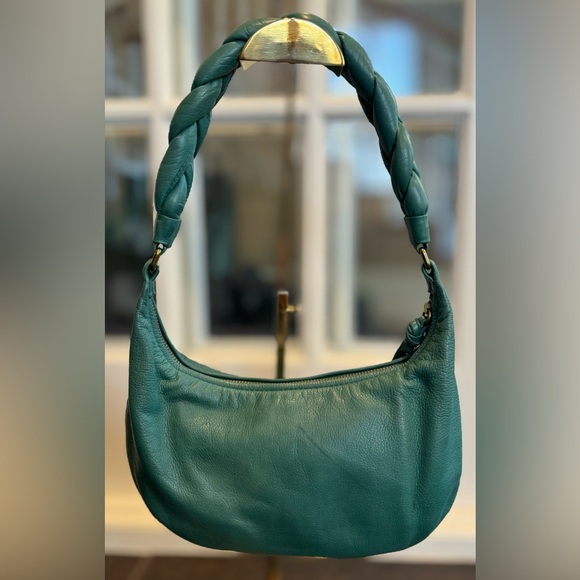 SOLD Madewell The Piazza Slouch Bag, Braided Edition; Teal Leather Shoulder Bag - Picture 2 of 9
